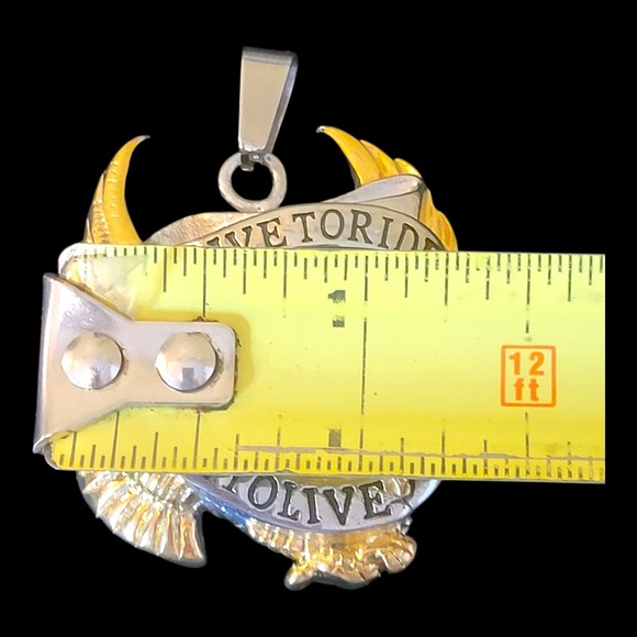 Mens Motorcycle Biker Eagle "Live To Ride, Ride To Live" Necklace Pendant - Picture 4 of 5